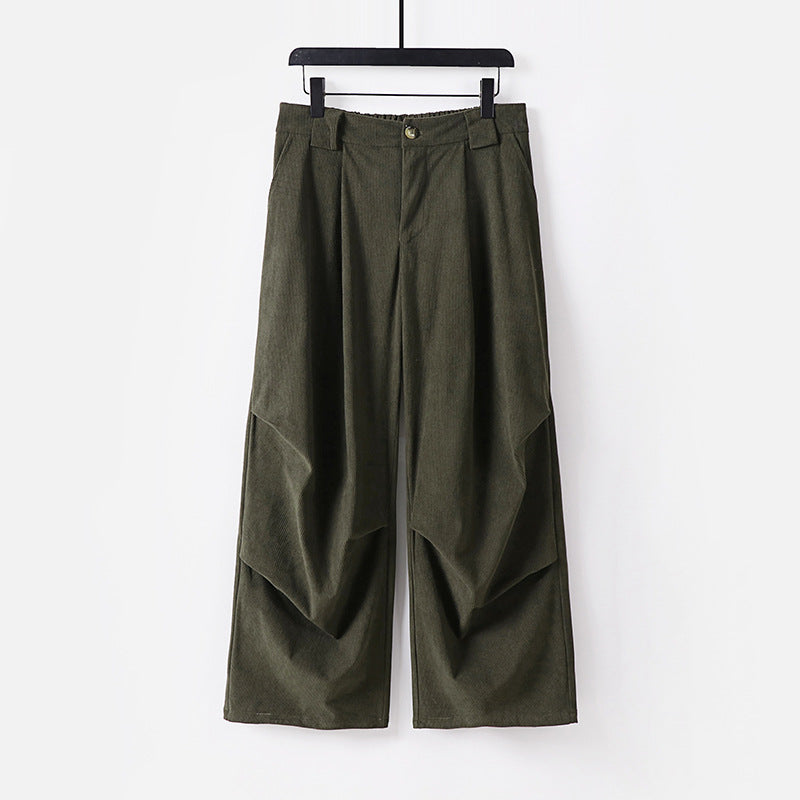 Women's Wide Cord Pants with High Waist, Pleats and Side Pockets Mune Fashion