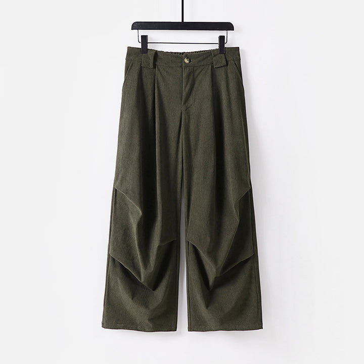 Women's Wide Cord Pants with High Waist, Pleats and Side Pockets Mune Fashion