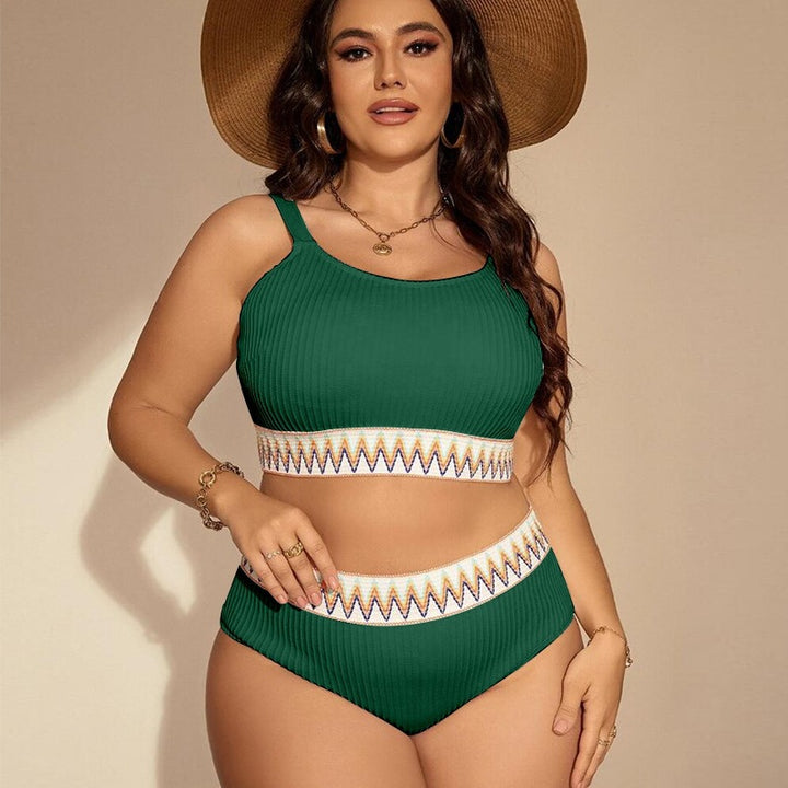 Women’s Crop-Top Bikini Set with High Waist and Decorative Pattern Mune Fashion