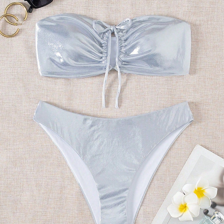 Women's bandeau bikini with shiny top and high leg cut Mune Fashion