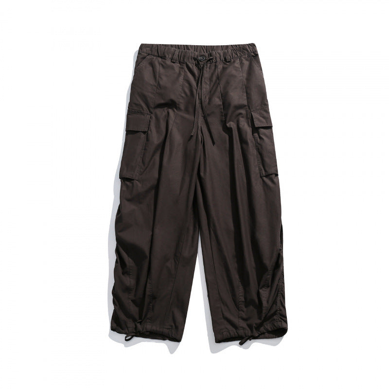 Unisex Wide Utility Cargo Pants with Drawstring Waistband, Multifunctional Pockets and Hem Cord Mune Fashion