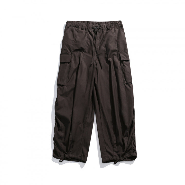 Unisex Wide Utility Cargo Pants with Drawstring Waistband, Multifunctional Pockets and Hem Cord Mune Fashion