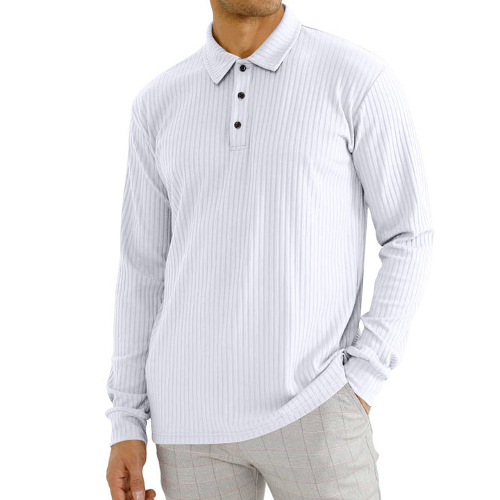 Men's nano ribbed long sleeve polo shirt with fine ribbed texture, classic collar, and elastic hem Mune Fashion