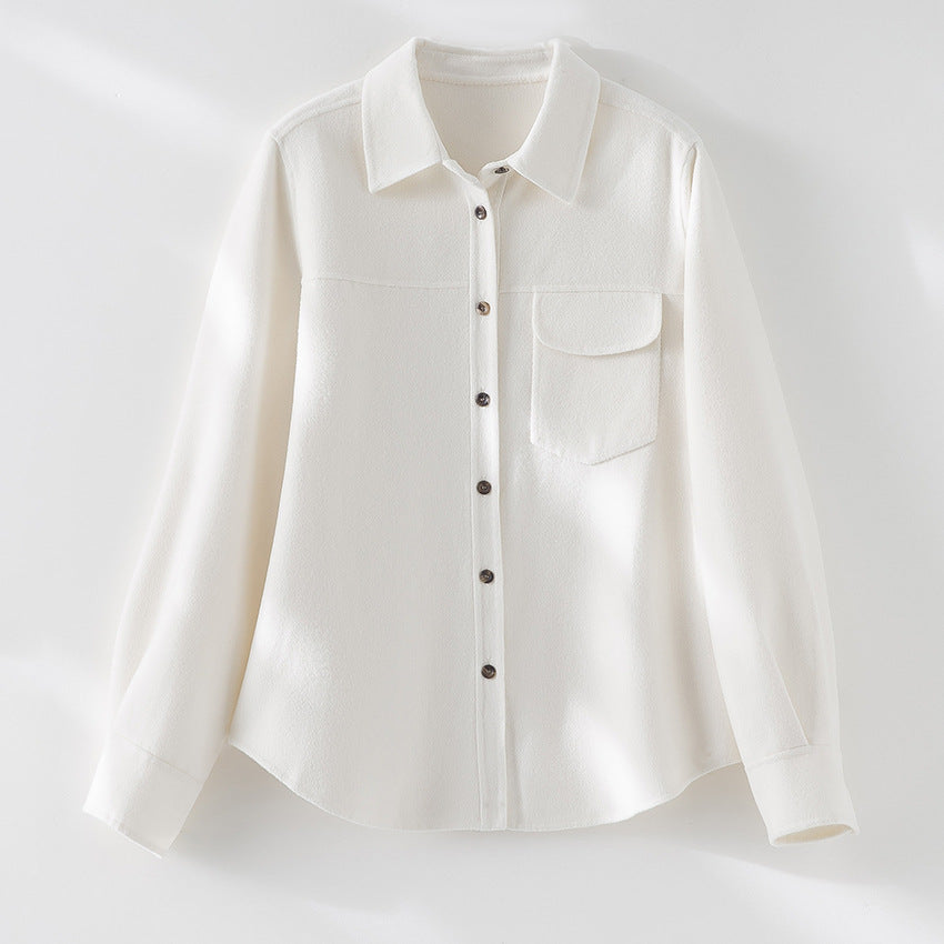 Ladies' shirt blouse made of textured viscose with breast pocket and classic collar Mune Fashion