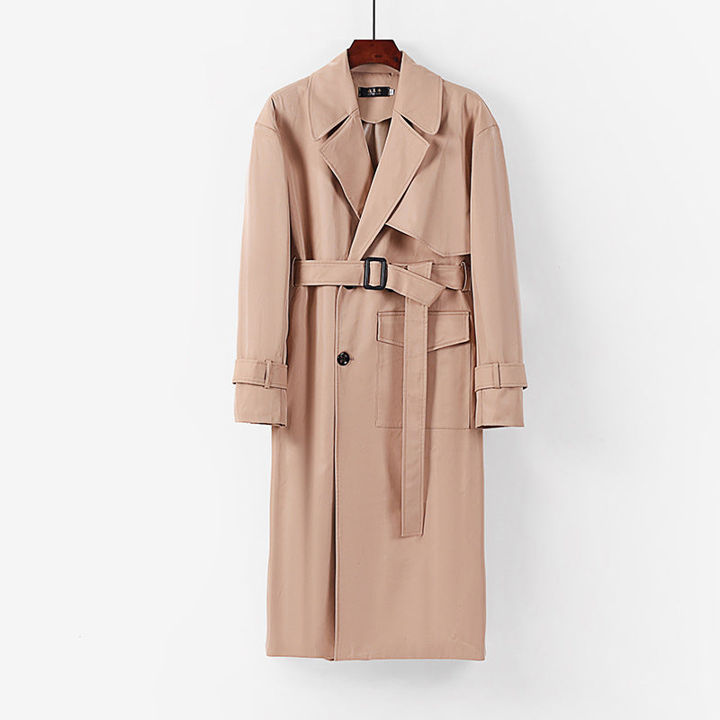 Women Longer tailored trench coat with tie belt and wide shawl collar Mune Fashion