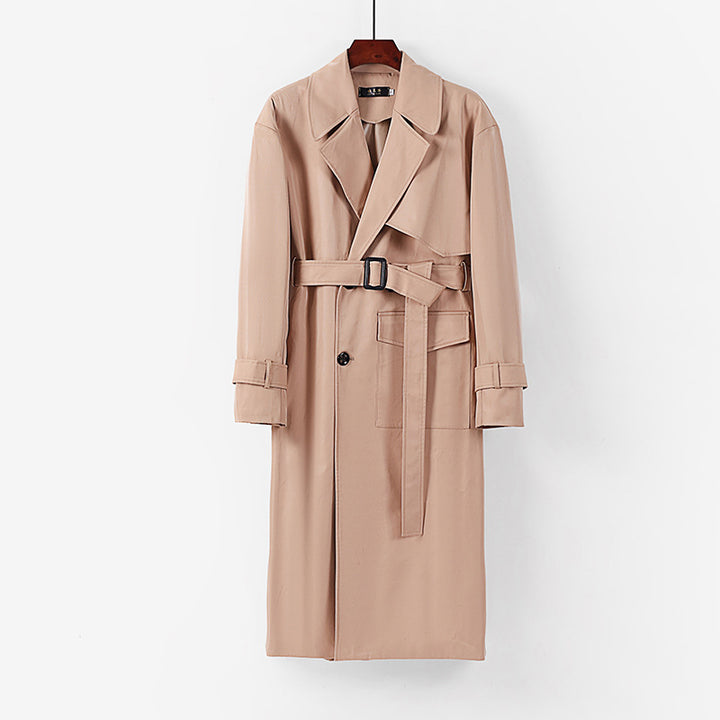Women Longer tailored trench coat with tie belt and wide shawl collar Mune Fashion