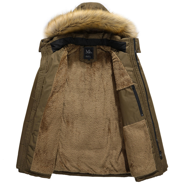 Men's water-repellent quilted parka with hood, faux fur trim and teddy fleece lining Mune Fashion
