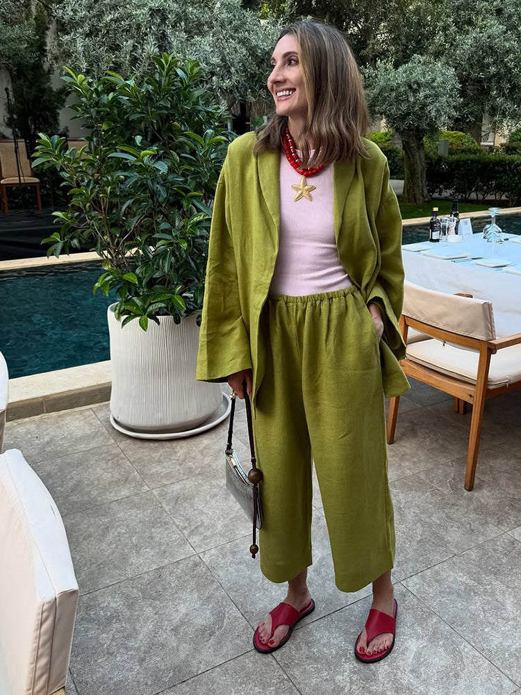 Women's Oversized Wrap Blazer with Safety Pin & Wide Suit Trousers Mune Fashion