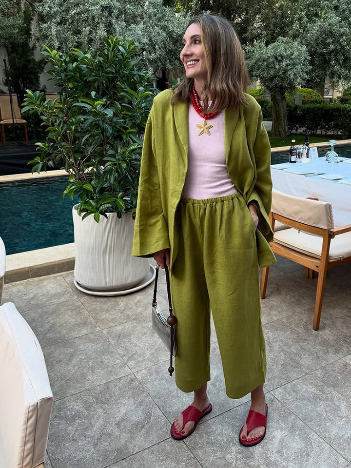 Women's Oversized Wrap Blazer with Safety Pin & Wide Suit Trousers Mune Fashion