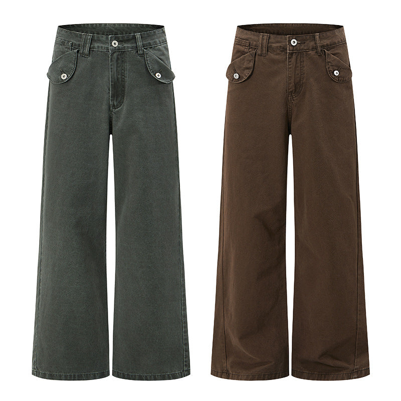 Men's Loose Cotton Canvas Palazzo Pants with Low Crotch and Patch Pockets Mune Fashion