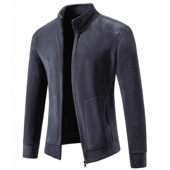 Men's Slim-Fit Fleece Jacket with Stand-Up Collar, Full-Length Zipper and Pockets Mune Fashion