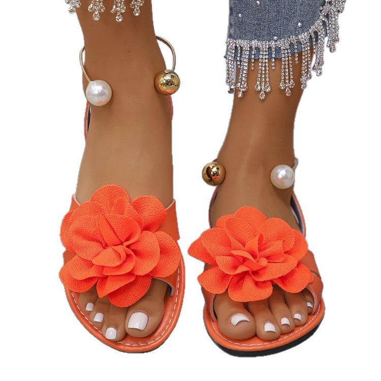 Women's flower sandals with large 3D flower applique and slingback Mune Fashion