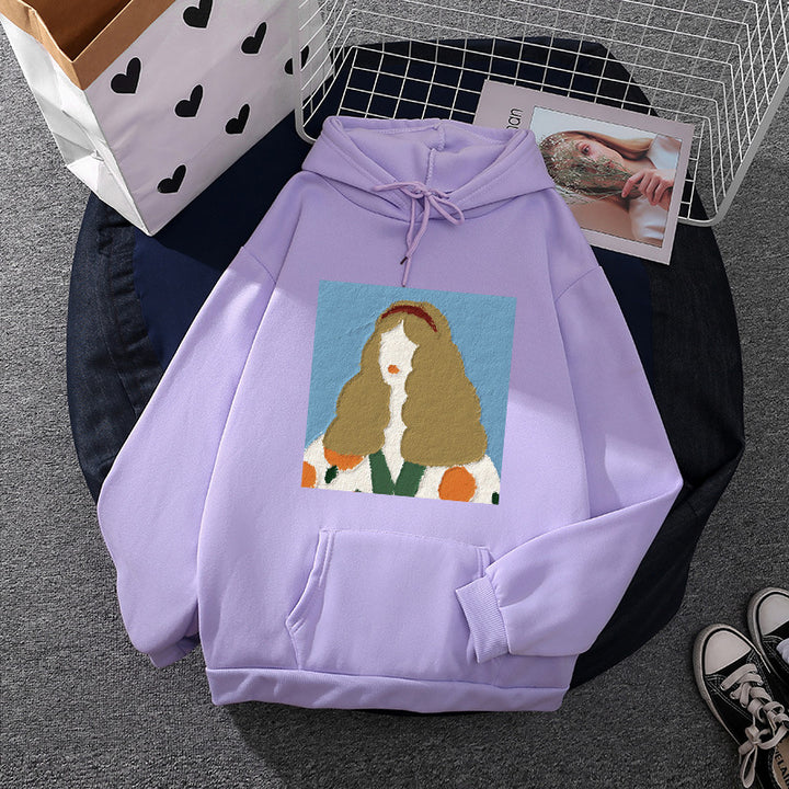 Women's hoodie with artistic chenille embroidery in portrait style and kangaroo pocket Mune Fashion
