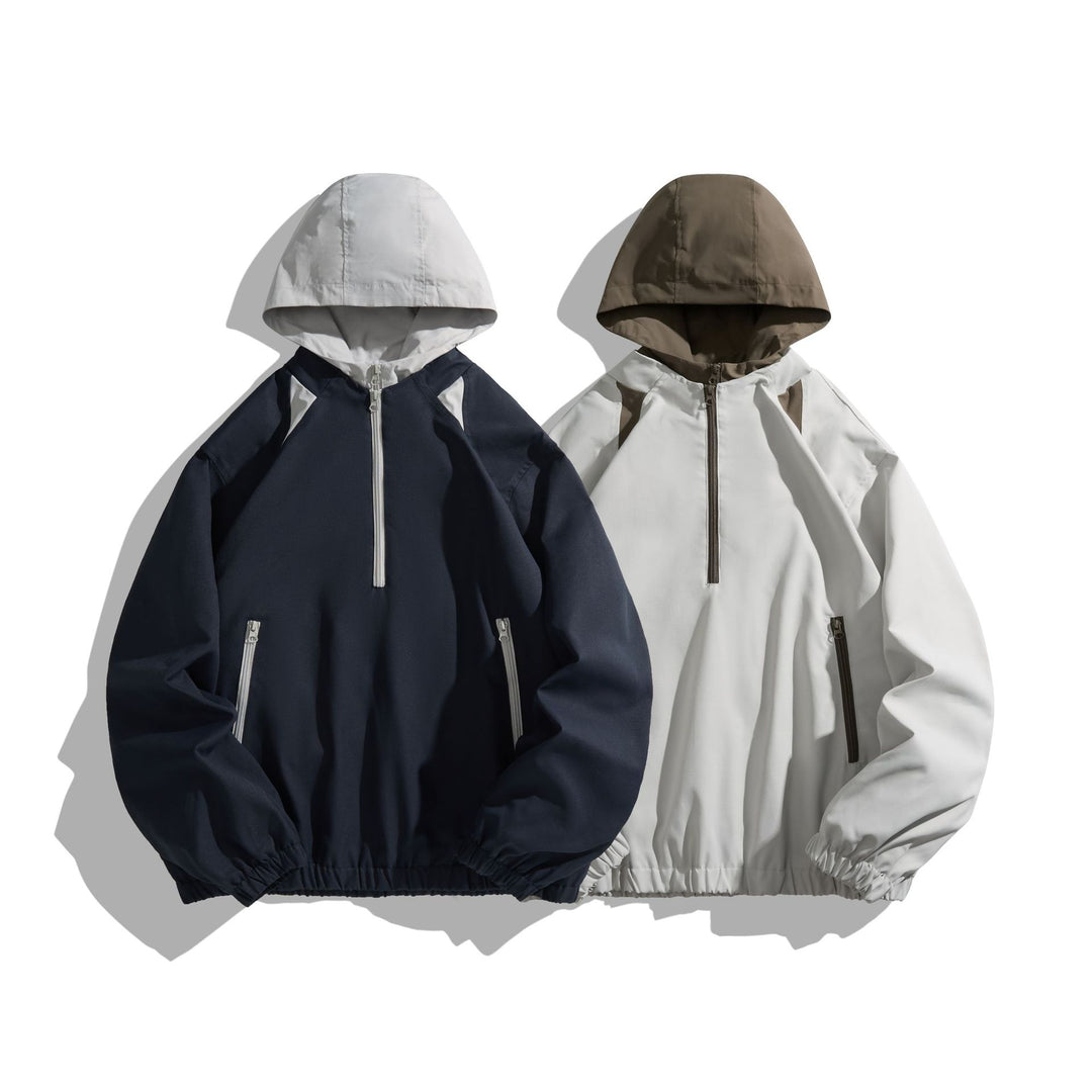 Unisex Lightweight Anorak with Contrast Hood and Half Zipper Mune Fashion