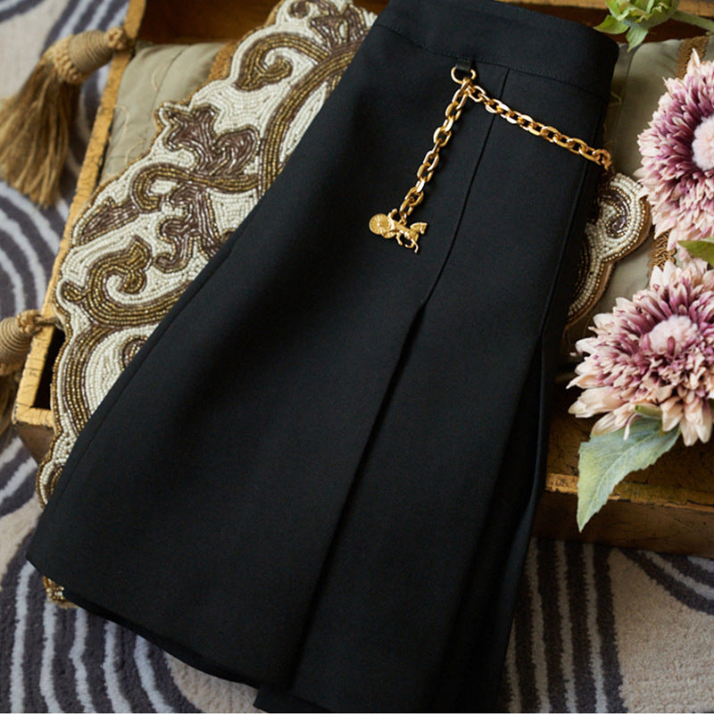 Ladies Elegant Pleated Skirt with Chain Mune Fashion