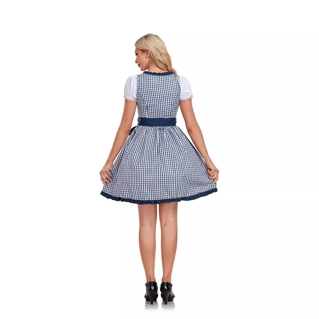 Women's short dirndl traditional dress with lacing puff sleeves and apron Mune Fashion