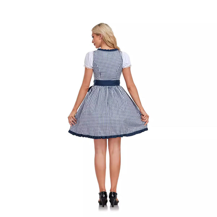Women's short dirndl traditional dress with lacing puff sleeves and apron Mune Fashion
