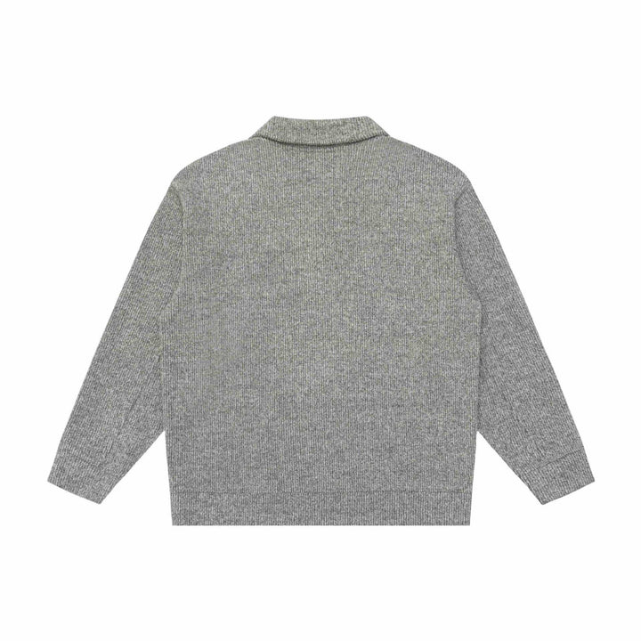 Unisex Fine Shawl Collar Sweater with Half Button Placket and Ribbed Hem