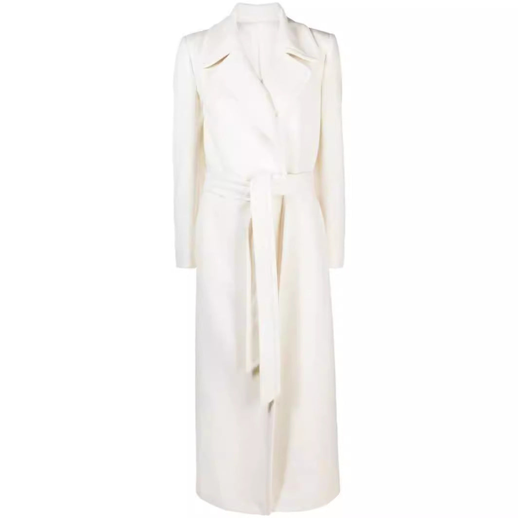 Women’s Maxi-length tailored wool blend coat with belt and wide lapels Mune Fashion