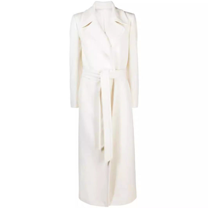Women’s Maxi-length tailored wool blend coat with belt and wide lapels Mune Fashion