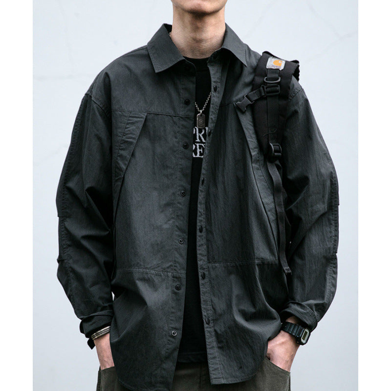 Men's Technical Field Overshirt in Utility Look with Press-Stud Placket and Boxy Fit Mune Fashion