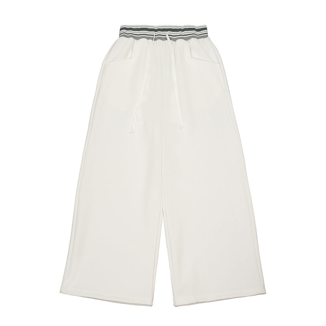 Women's Wide Culotte Sweatpants with High Waist and Striped Rib Cuffs Mune Fashion
