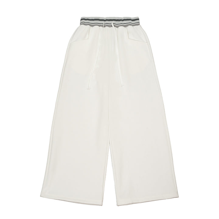 Women's Wide Culotte Sweatpants with High Waist and Striped Rib Cuffs Mune Fashion