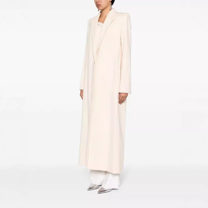 Women's Longline Wool Coat with Single Button Closure and Tailored Lapel Mune Fashion