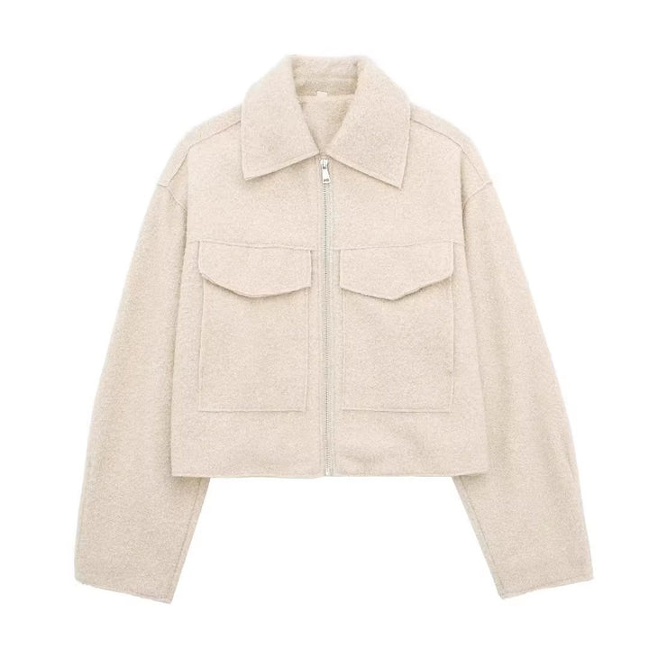 Women's Short Cut Sherpa Jacket with Zip and Flap Pockets Mune Fashion