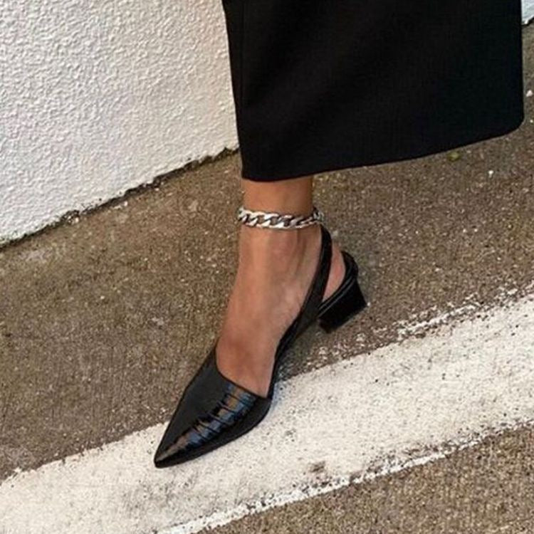 Damen Slingback-Pumps mit spitzer Kappe, Krokoprägung und mittlerem Blockabsatz Mune Fashion