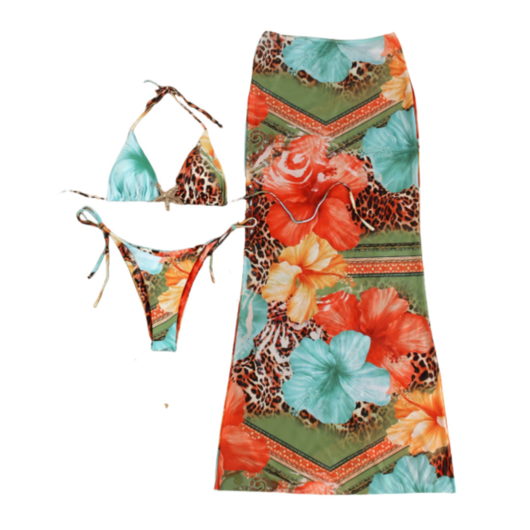 Women's bikini set with floral design and flattering cover-up Mune Fashion