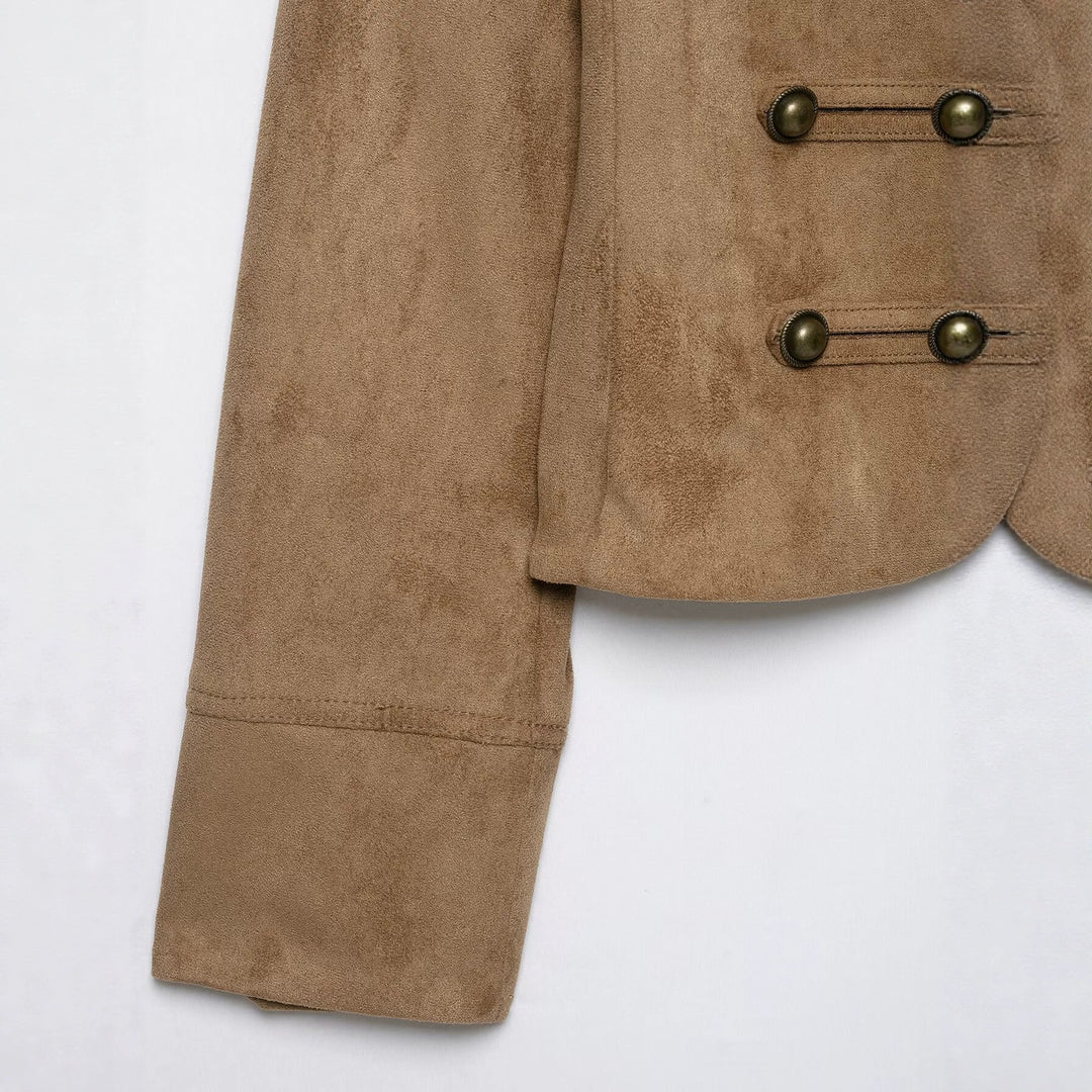 Ladies Cavalry Bolero in Suede Look with Decorative Button Row