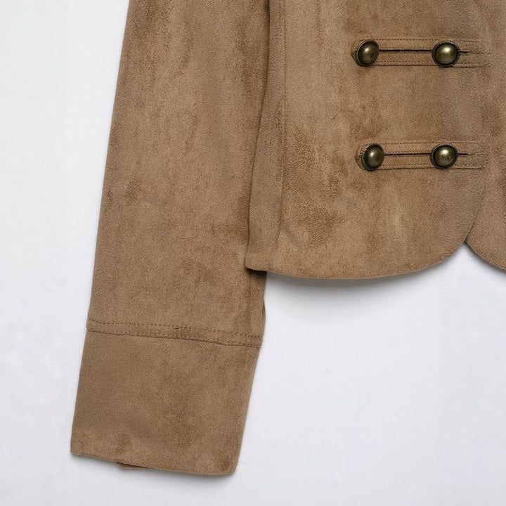 Ladies Cavalry Bolero in Suede Look with Decorative Button Row