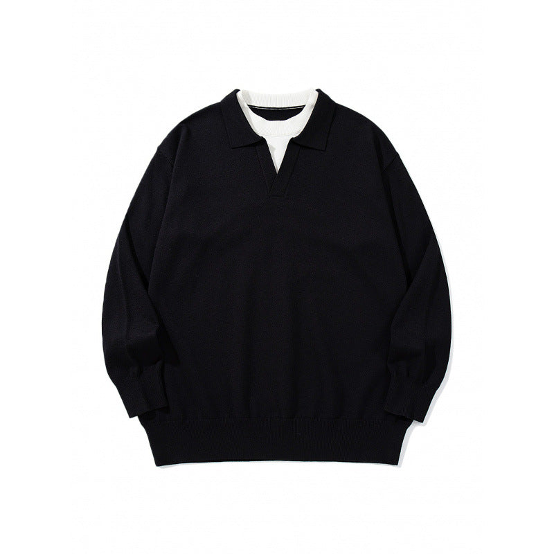Unisex Oversize fine knit pullover with open Henley neckline and contrasting inner collar Mune Fashion