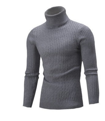 Men's ribbed turtleneck sweater with cable knit pattern and form-fitting slim-fit silhouette Mune Fashion