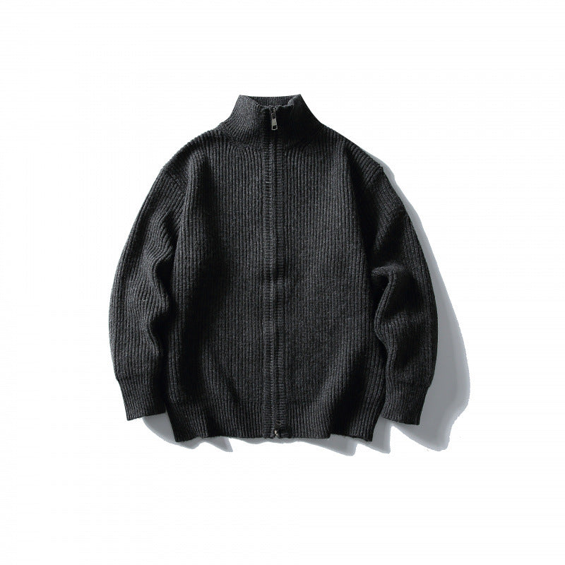 Unisex Ribbed Zip Cardigan with Stand-Up Collar Mune Fashion