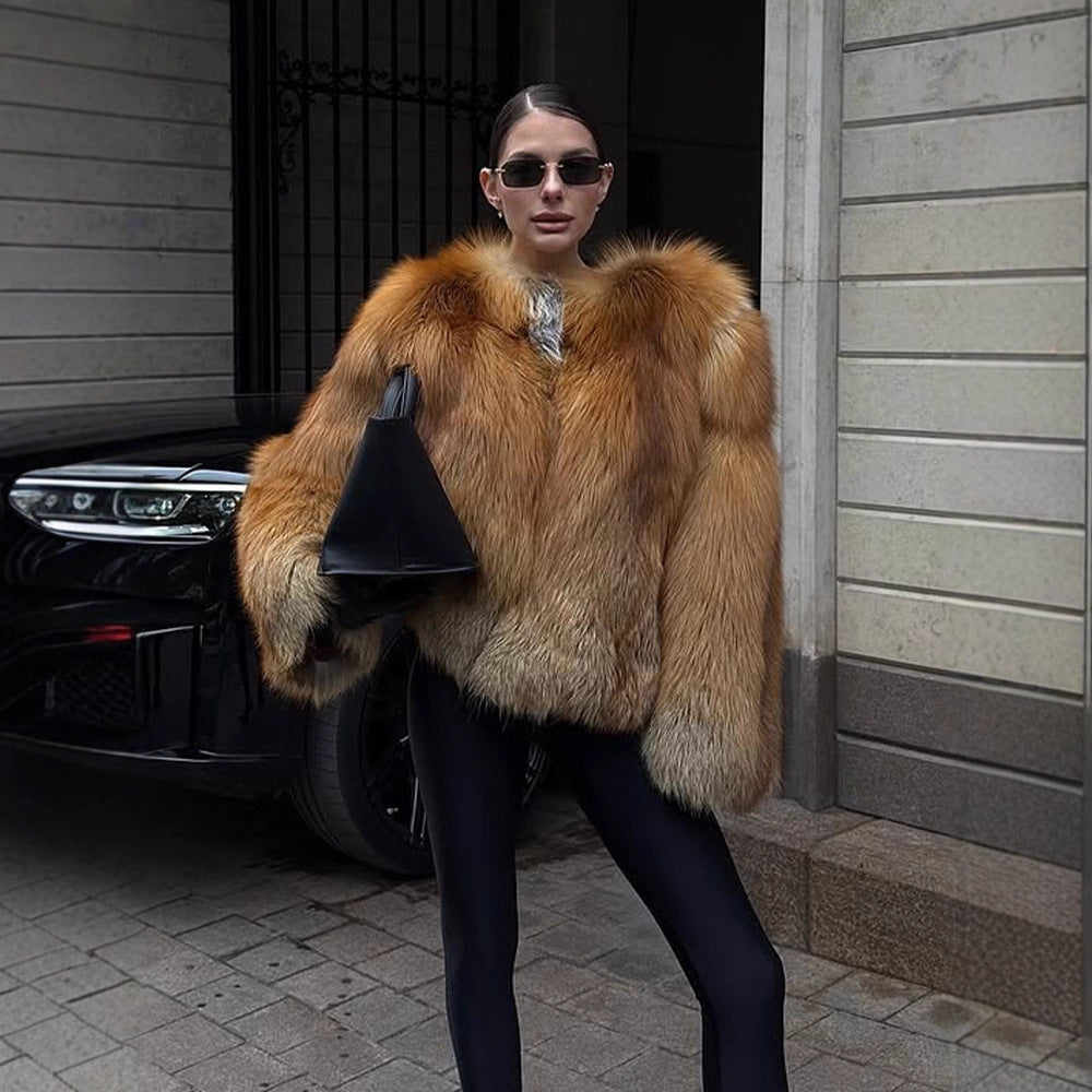 Women Boxy Short Coat in Multi-Layer Faux Fur Look with Voluminous Sleeves Mune Fashion
