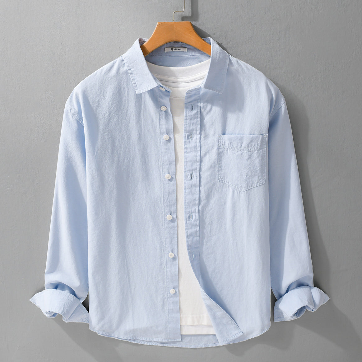 Men's Lightweight Cotton Layering Shirt with Kent Collar, Chest Pocket and Relaxed Fit Mune Fashion