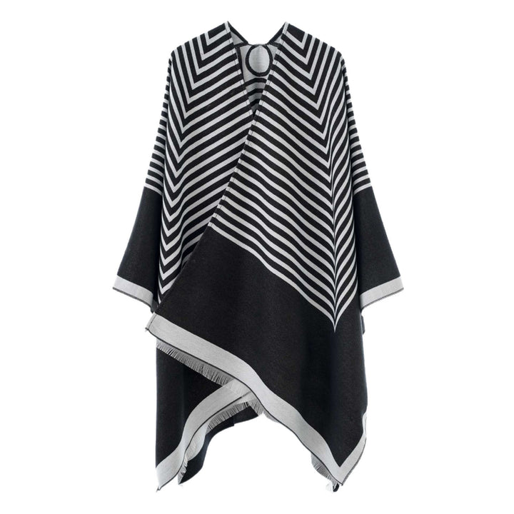 Women's Oversized Poncho made of wool blend in chevron jacquard with open V-neck Mune Fashion