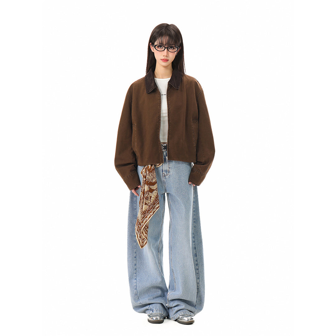 Women's short cut bomber jacket with cord collar and turned-up cuffs Mune Fashion