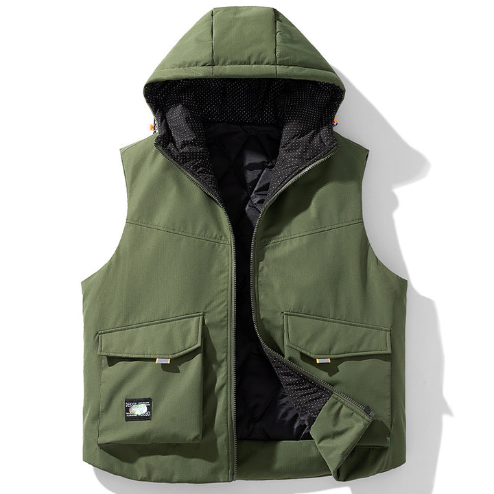 Men's Insulated Hooded Utility Vest with Multifunctional Pockets and Windproof Outer Layer Mune Fashion