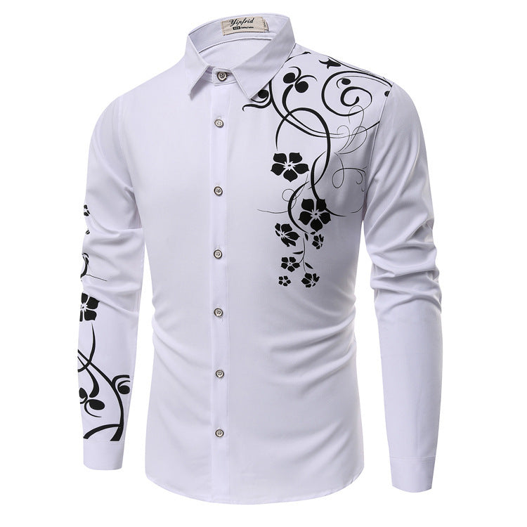 Men's Slim-Fit Shirt with Floral Allover Print, Long Sleeve and Stretch Cotton Blend Mune Fashion