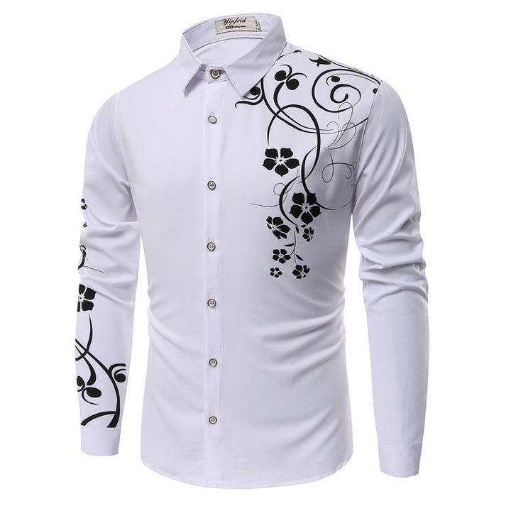 Men's Slim-Fit Shirt with Floral Allover Print, Long Sleeve and Stretch Cotton Blend Mune Fashion