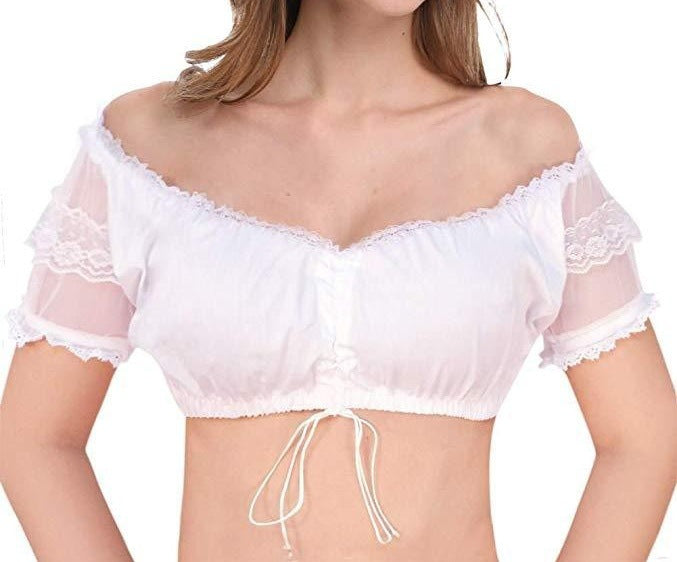 Ladies Dirndl blouse Carmen neckline with lace sleeves and bow tie Mune Fashion