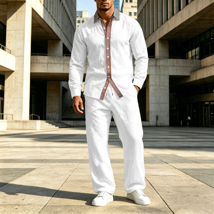 Men's linen shirt with contrast button placket and casual fit Mune Fashion