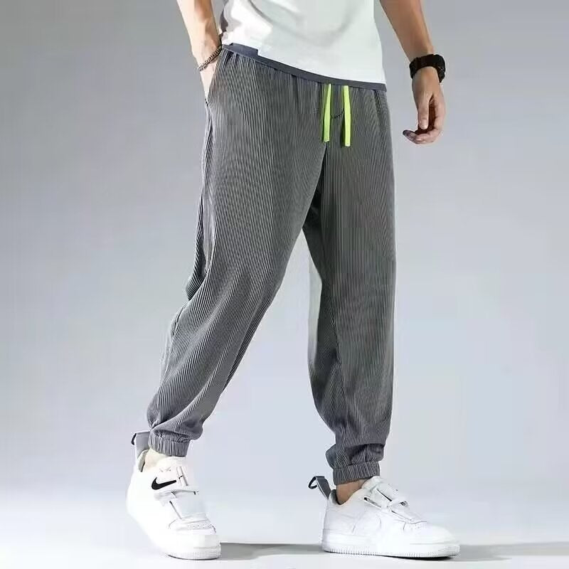 Men's Relaxed Casual Pants with Elastic Waistband and Fashionable Stripe Mune Fashion