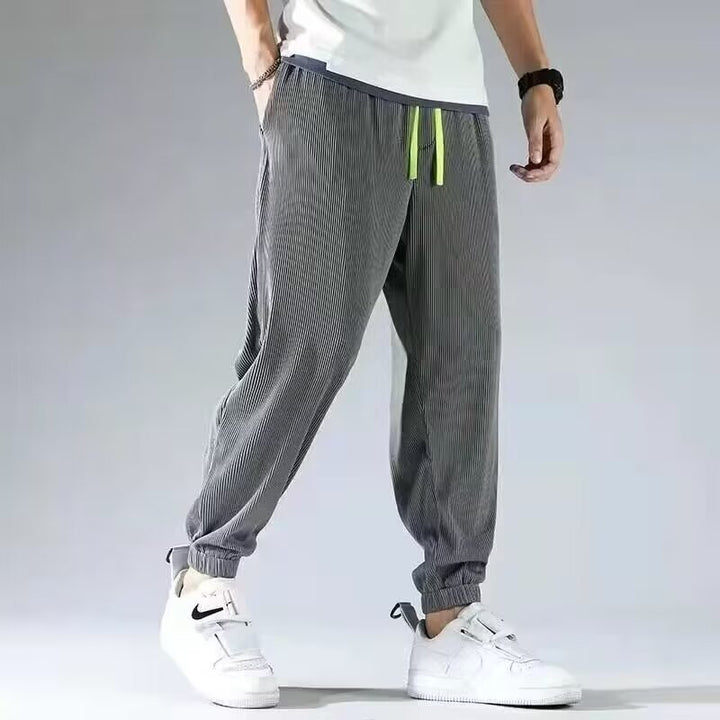 Men's Relaxed Casual Pants with Elastic Waistband and Fashionable Stripe Mune Fashion