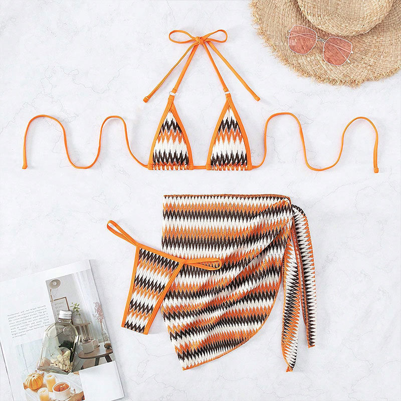 Women’s Triangle Bikini with modern zigzag pattern and matching Pareo Mune Fashion