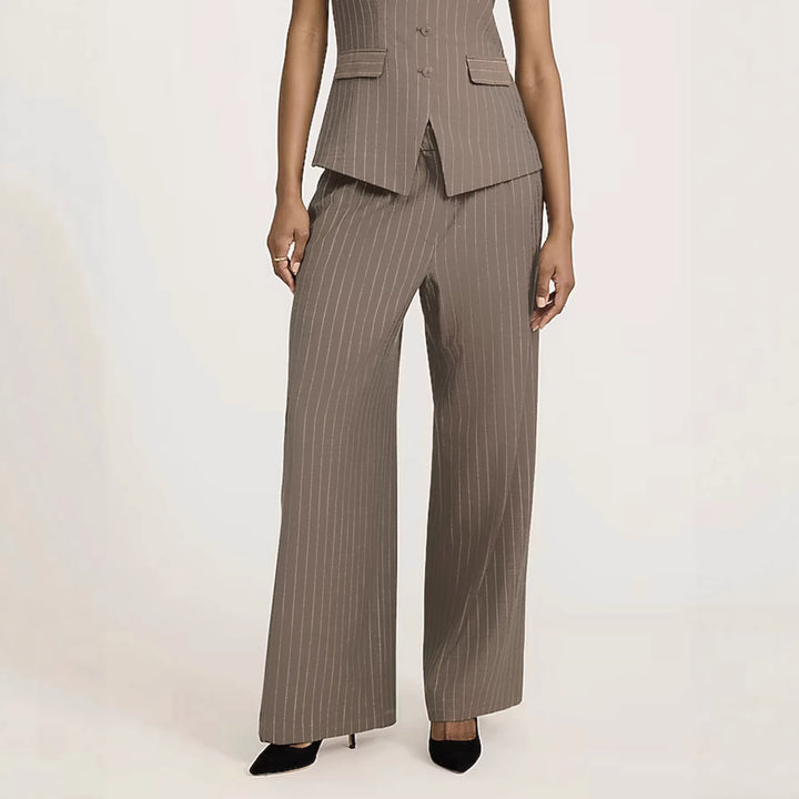 Women High-waisted wide suit pants with pleats and pinstripes Mune Fashion