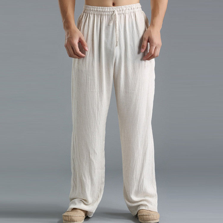 Men's casual linen pants with elastic waistband, drawstring, and straight leg Mune Fashion